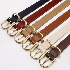 Women Metal Buckle Skinny Faux Leather Belt Dress Jeans Adjustable Waistband