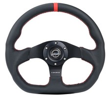 Nrg 320mm Reinforced Black Leather Red Flat Bottom Steering Wheel Kit Universal