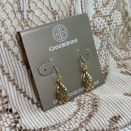 NWT Gianni Bernini | 24K Gold Over Sterling Silver | Fillagree Teardrop Earrings - Picture 2 of 7