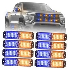 8pcs 12-LED Emergency Strobe Light Ultra Slim Grille Flashing Blue/Amber