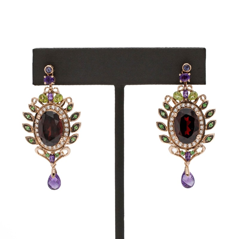 Le Vian Crazy Collection 14K Rose Gold Garnet Amethyst 13.6ctw Earrings #JB749-2