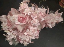 1970s Vintage Silk Wedding Bouquet, 18" Satin Leaves, Roses, Stephanotis, Pearls