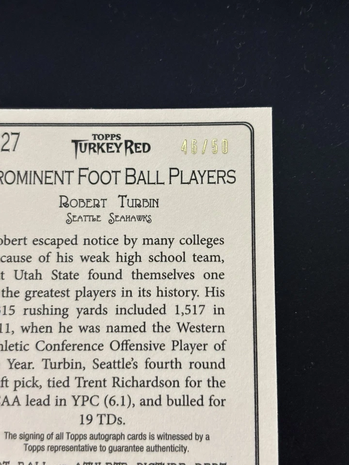 2012 Topps Turkey Red Robert Turbin RC Auto /50 - Image 3 of 3