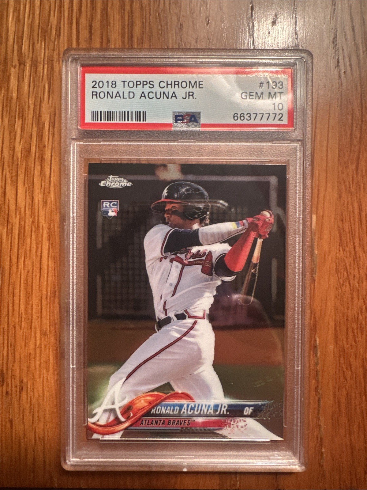 2018 TOPPS CHROME #193 RONALD ACUNA JR. RC ROOKIE PSA 10