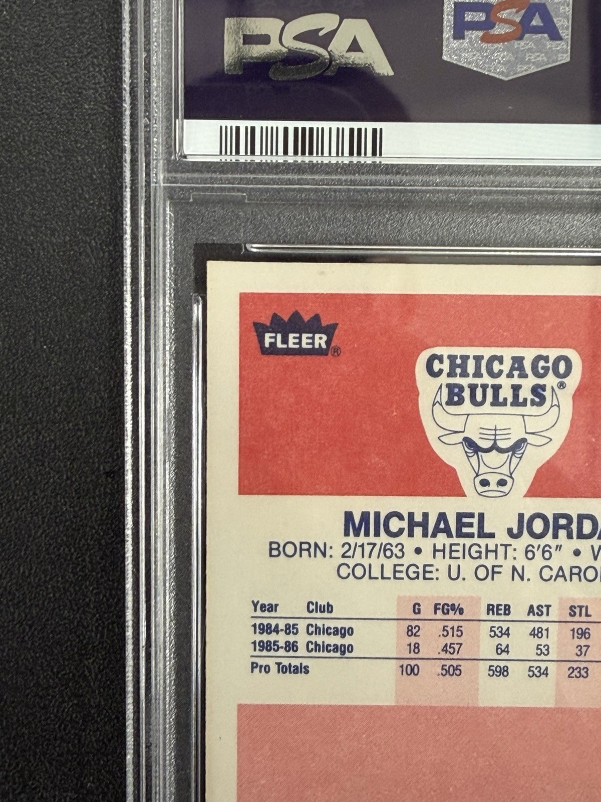 1986-87 Fleer #57 Michael Jordan Rookie PSA 8 view 9