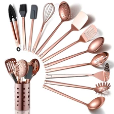 Copper Kitchen Utensils Set,13 Pieces Stainless Steel Cooking Utensils Set Wi...