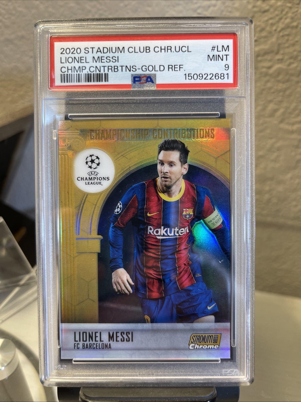2020 Lionel Messi SP /50 Topps Chrome Gold Refractor Barcelona PSA 9 FIFA UEFA view 1