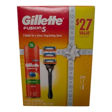 Gillette Fusion5 5 Blade Gift Set 1 Razor Handle 3 Cartridges 7 oz Shave Gel