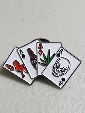 4 Aces Women, Wine, Cannabis Death Lapel Pin, Hat Pin, Tie Tack 1-in
