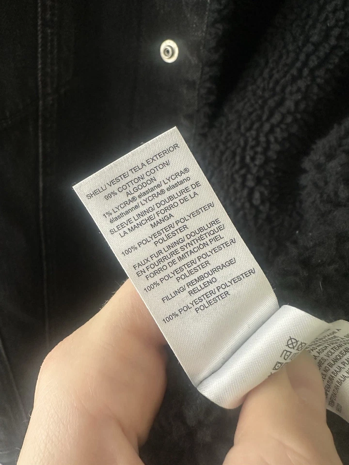 Chaqueta de Camionero Lucky Brand Sherpa Forrada Denim Hombres 2XL Negra Botones a Presión Foto 3 de 4