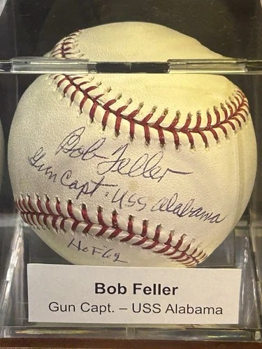 Bob Feller Rare Signed Baseball USS Alabama Inscription WWII Hero COA 1/1? Auto