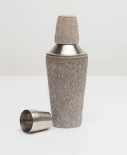 New Browmley Luxe Hair On Hide Cocktail Shaker Gray 10” Tall 3.5” Diameter