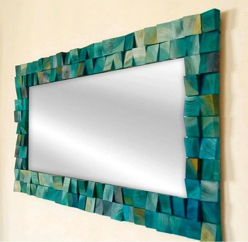 48" x 36" Cube Art Wood Mirror Mosaic Wall Decor - Handmade Statement Piece