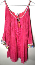 Casting Dress Womans Small Hot Pink Embroidered Gold Metallic Lace Gypsy Boho
