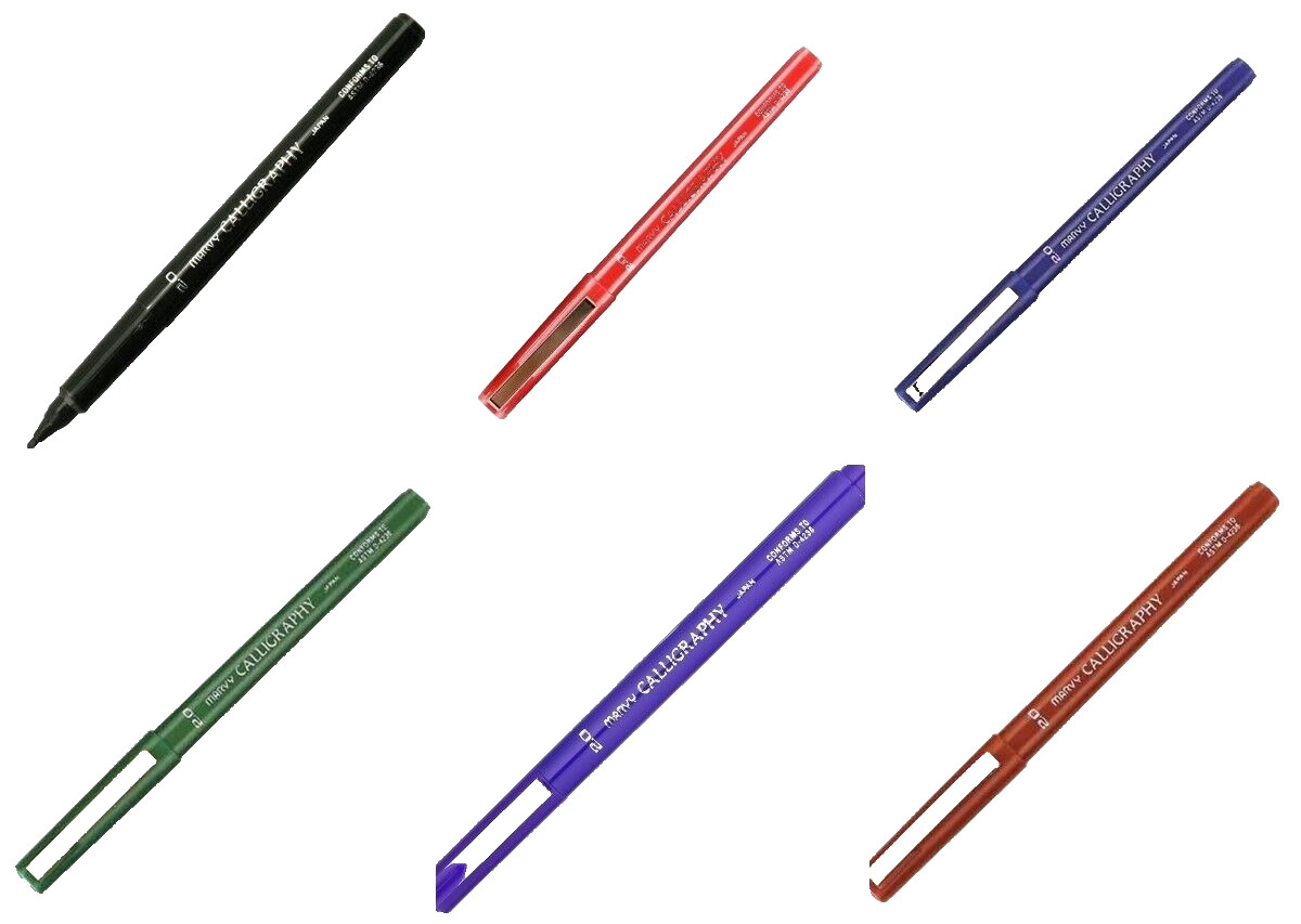 Marvy Uchida Calligraphy Marker 2.0mm Fine Lot/6 Asst Colors