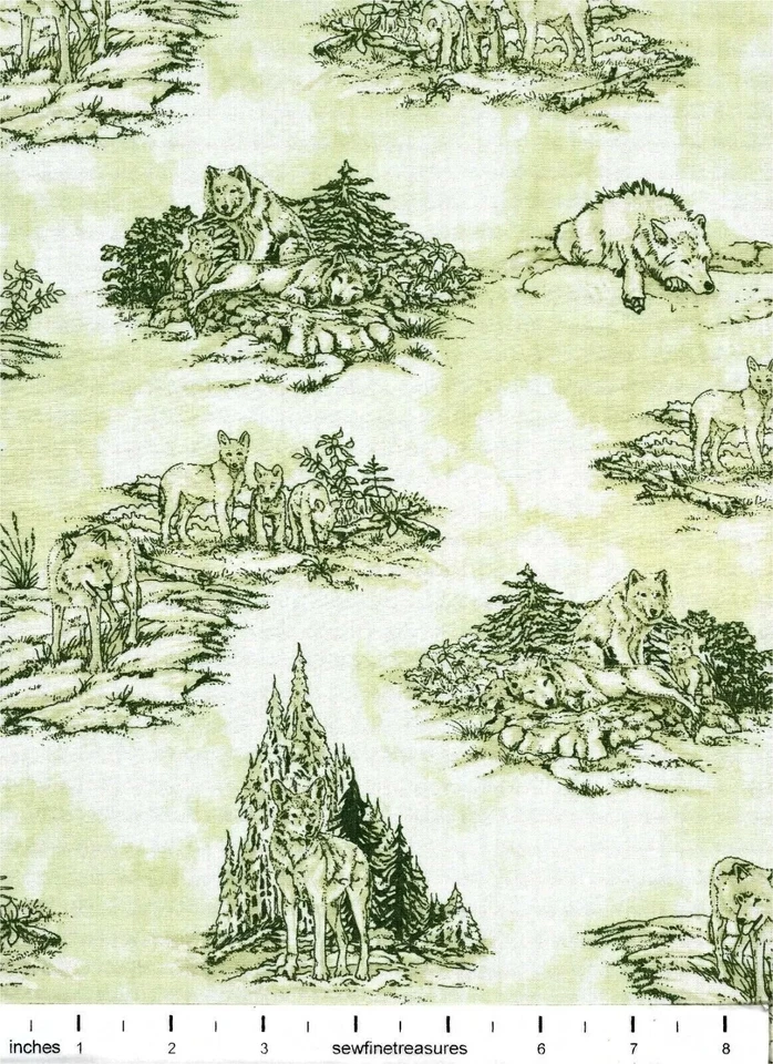 Wolf Song Scenic Wolves Nature Toile Green Coordinate Fabric By the FQ - 1/4 YD - Image 3 of 4