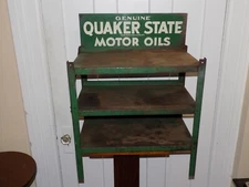 Vintage Quaker State Motor Oils Metal Rack and Rack Sign