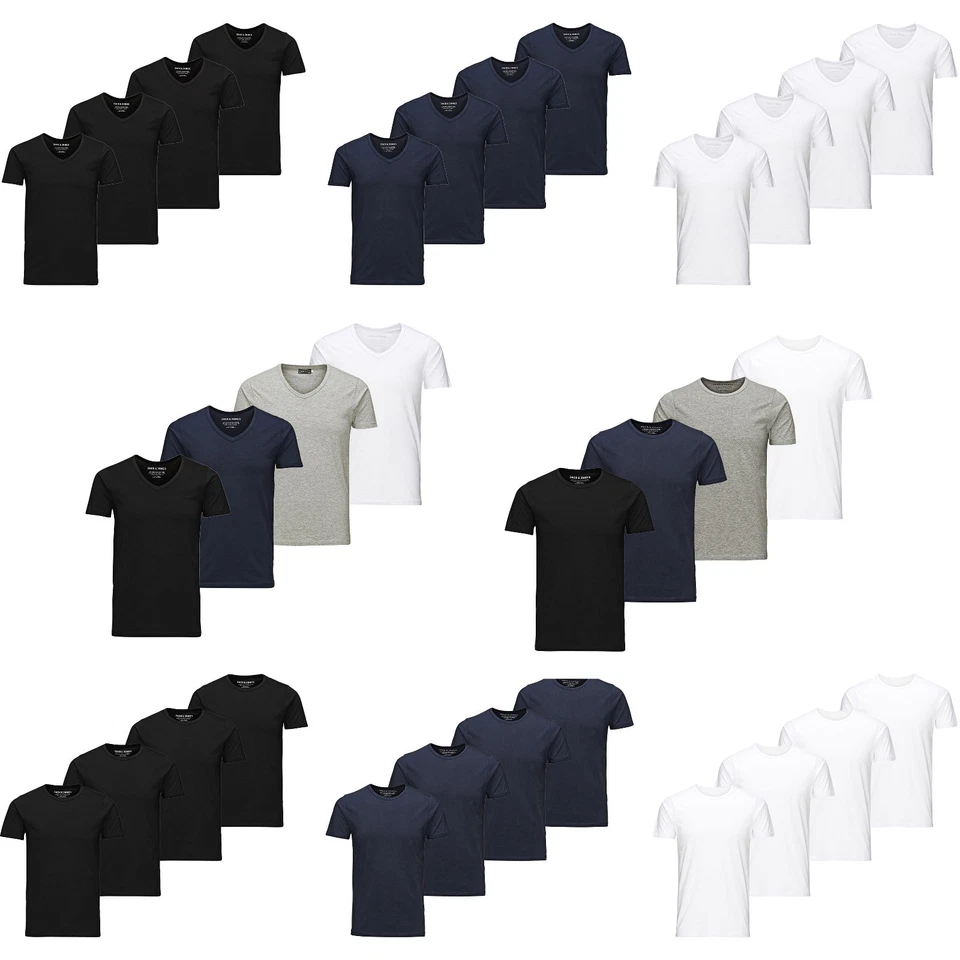 JACK & JONES Herren T-Shirt Basic 4er PACK O-Neck V-Neck