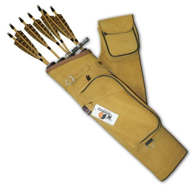 CAROL ARCHERY SUEDE LEATHER SIDE/HIP BELT 4 TUBES ARROW QUIVER AQ129