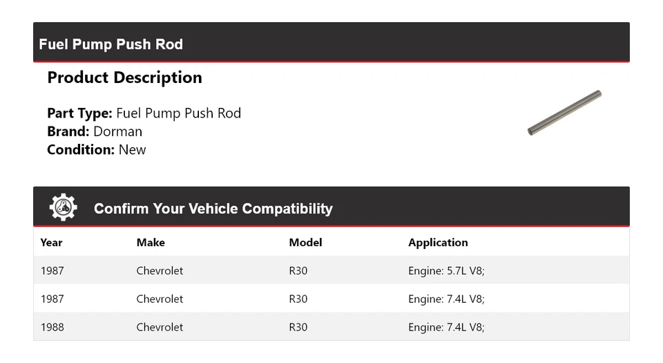 Шток толкателя топливного насоса для Chevrolet R30 Dorman 1987-1988 годов выпуска - Изображение 2 из 4