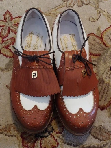 Footjoy Vintage Golf Shoes Classics Wingtip Two Tone White/Brown Size 5 1/2 D - Image 3 of 4