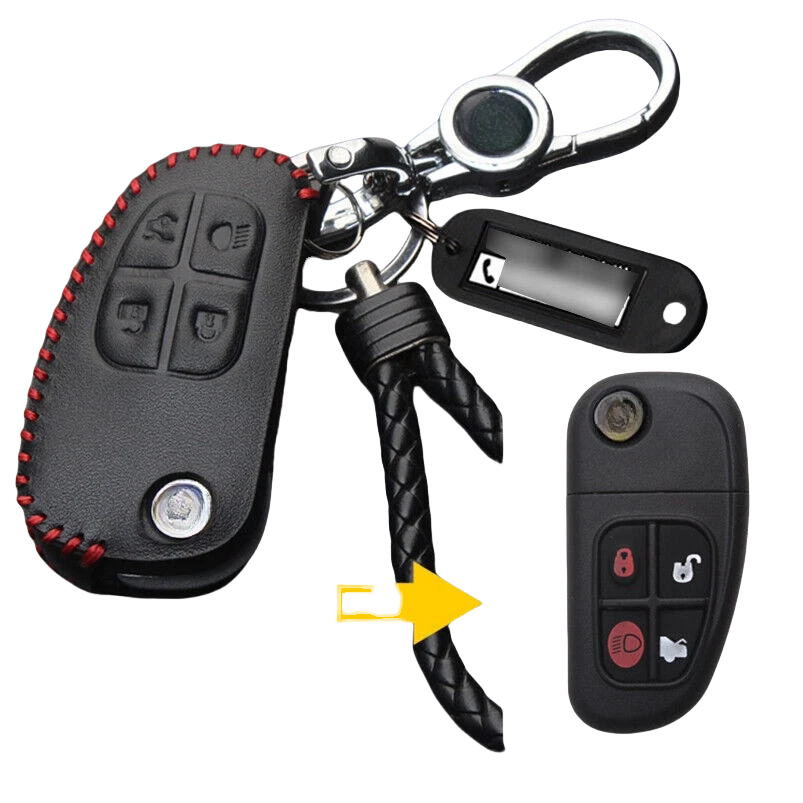 For Jaguar X-Type S-Type XJ8 Genuine Leather Remote Car Flip Key Fob Cover Case Foto 3 de 4