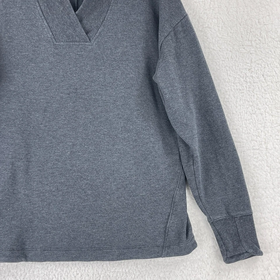 Sudadera Athleta Clarity Mujer Grande Gris Cuello en V Manga Larga Tejido Pullover Foto 3 de 4