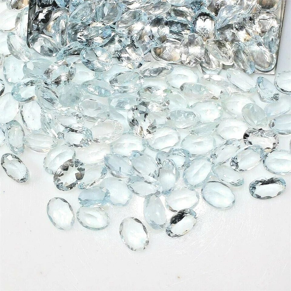 Venta al por mayor Lote 8x6mm Ovalado Facetado Corte Aguamarina Natural Piedras Preciosas Calibradas Sueltas Foto 3 de 4