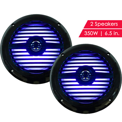 2x Gravity 350 Watts 6-1/2'' 2-Way Marine Boat Audio Speakers 6.5'' / BLACK LED