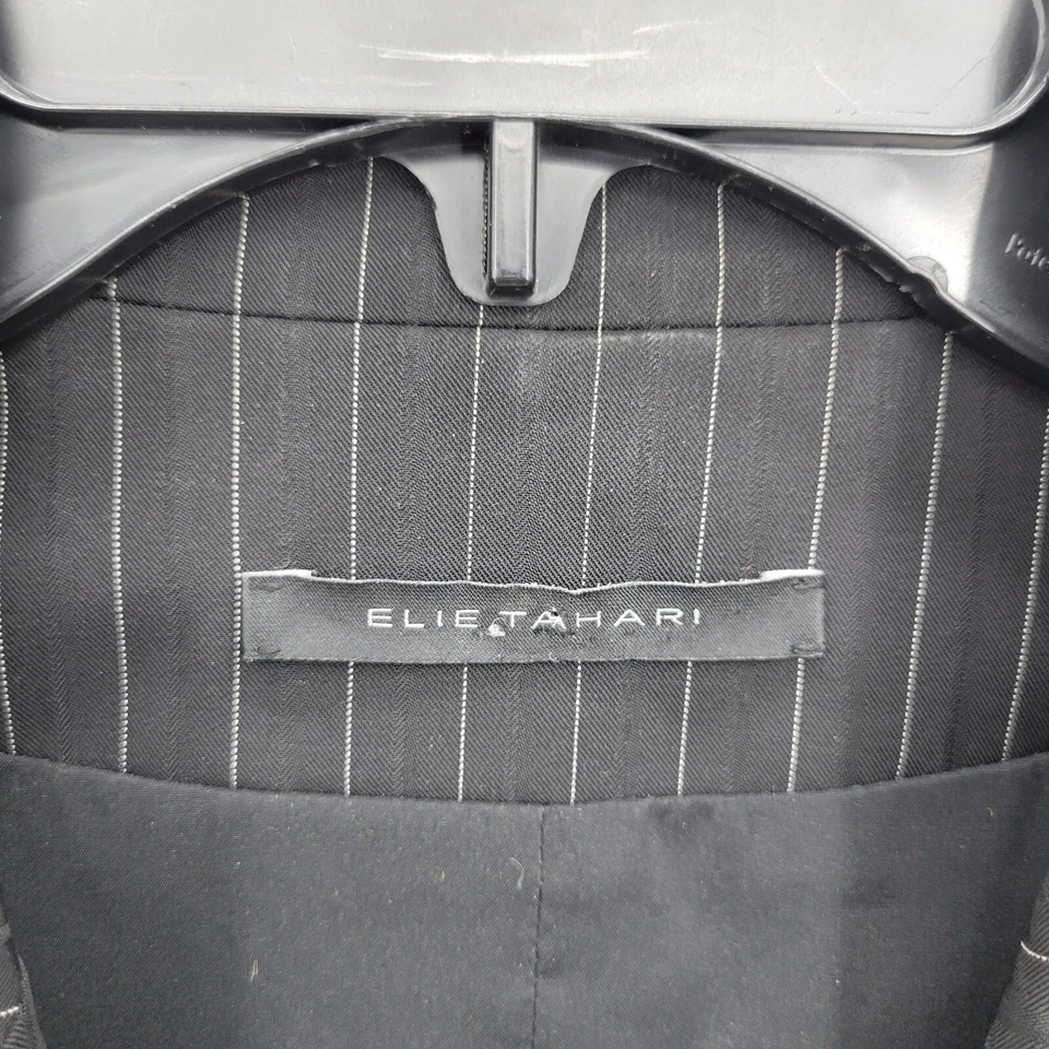 Elie Tahari Blazer Womens 10 Black Pinstripe Three Button Jacket Career - Image 4 of 4