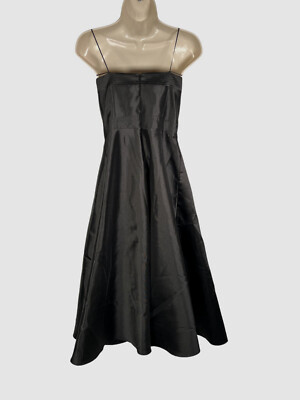 black strapless a line midi dress Black Faille Strapless A Line Midi Dress With 3D Rose