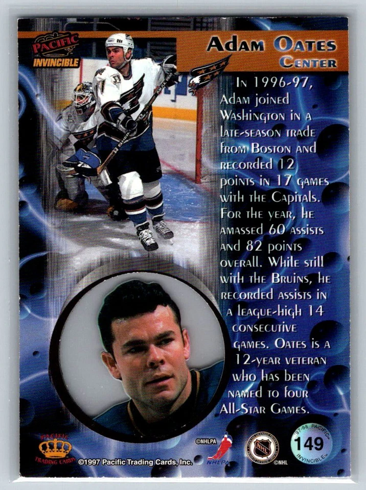 1997 Pacific Invincible #149 Adam Oates Washington Capitals   HOF - Image 2 of 2