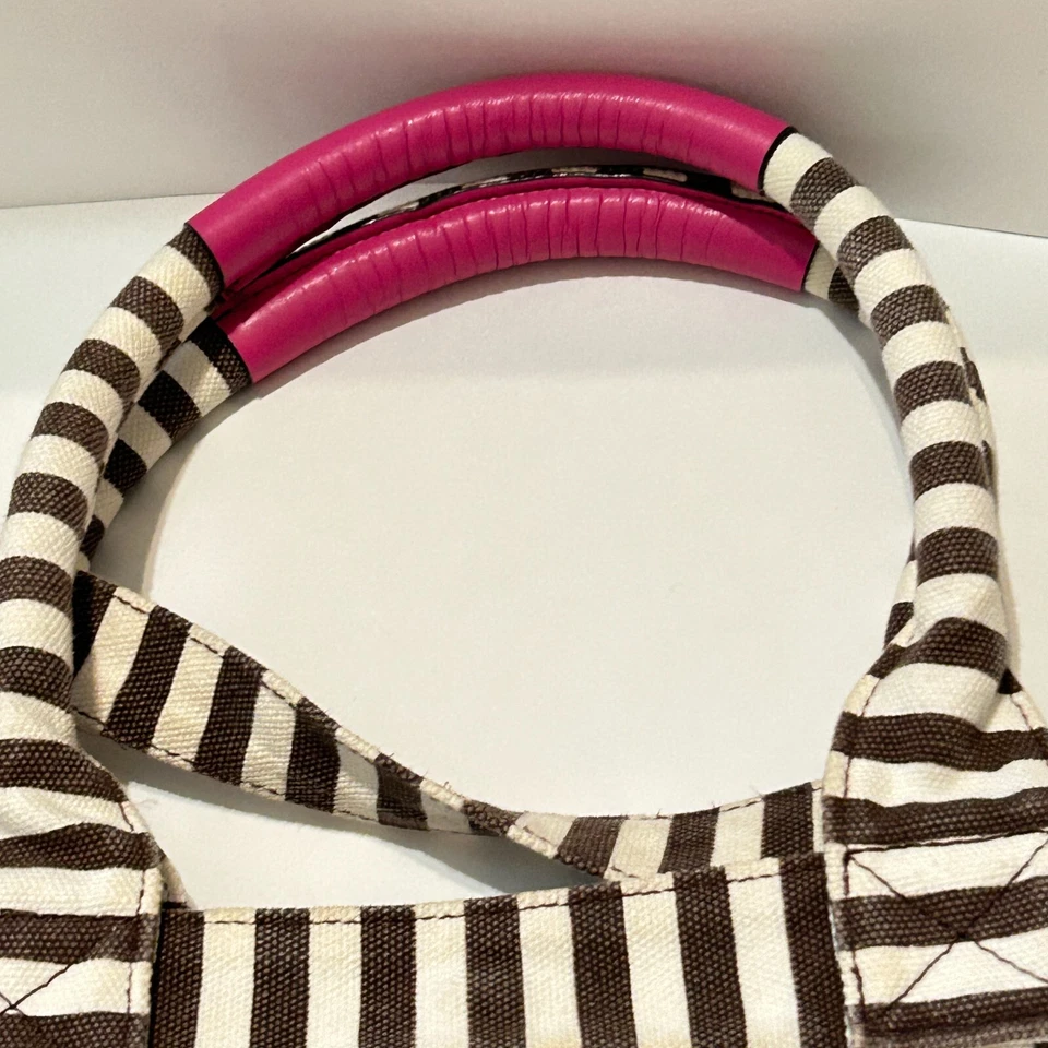 Henri Bendel New York Canvas Magazine Tote Bag Centennial Stripe Brown White - Image 3 of 4