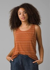 NWT Prana SZ Small Foundation Scoop Neck Tank Copper Heather Stripe Super Soft