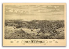 Seattle Washington 1878 Historic Panoramic Town Map - 16x24