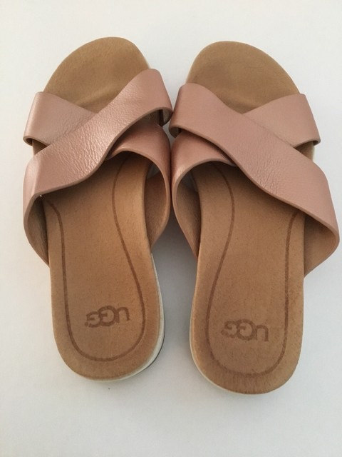 UGG Kari Leather Crisscross Slip On Sandal 1092669 Rose Gold 6 Womens Shoes | eBay