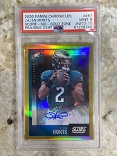 JALEN HURTS 2020 Panini Chronicles Score Gold Zone 41/50 Auto PSA 10 RC ROOKIE