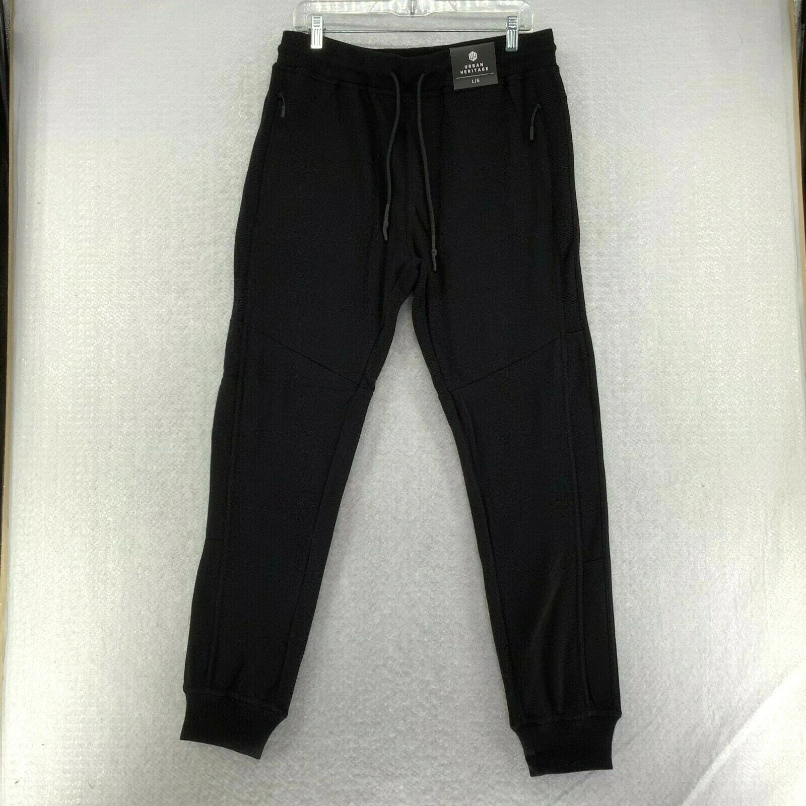 Urban Heritage Mens Black Flat Front Elastic Waist Drawstring Jogger Pant Size L