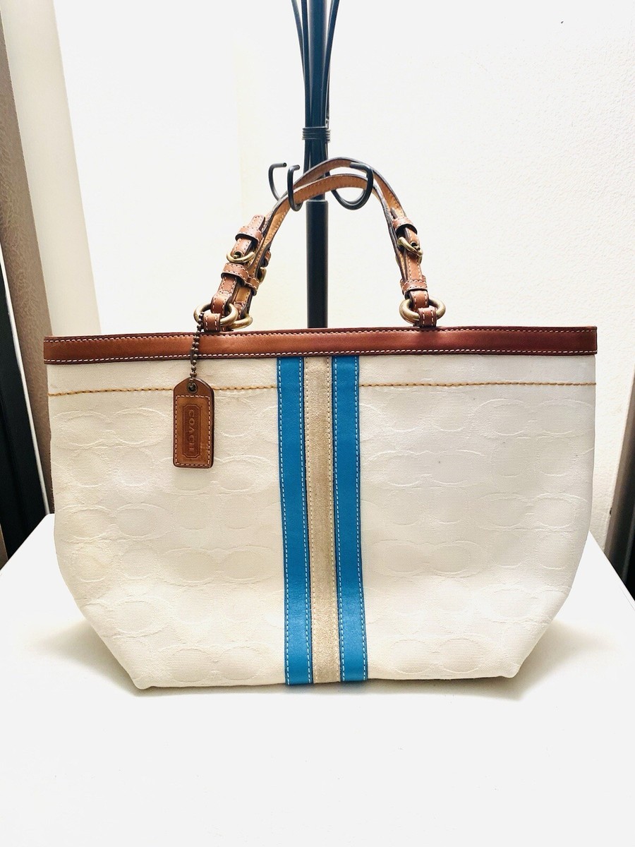 ★ ★ Women's Monogram Medium Shoulder Bag 4K3114 Coach Womens Monogram Cream Color B04K-7044 Tote/Turquoise