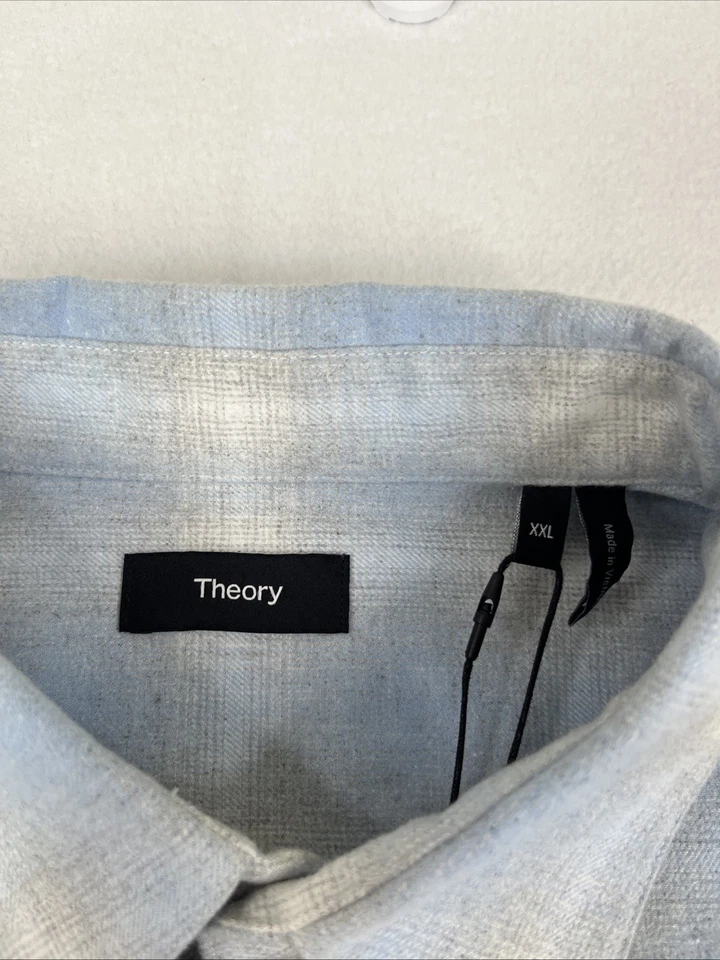 $285 Theory Irving franela desvanecida azul a cuadros para hombre talla XXL 2XL abotonada manga larga Foto 4 de 4
