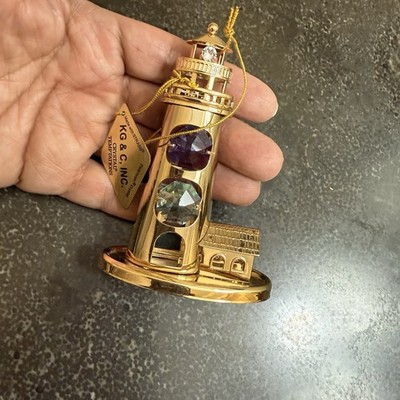 Crystal Temptations Gold Lighthouse Figurine With Crystals 24k Plated