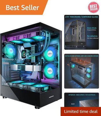 Mid Tower Gaming PC Case with 6 PWM ARGB Fans & Dual Tempered Glass Display