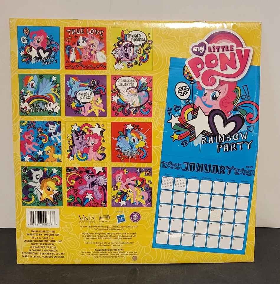 Calendario de Pared My Little Pony 2015 12 Meses 10"x10" Nuevo/Sellado Foto 2 de 2