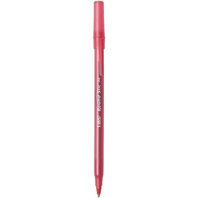 BIC ROUND STIC BALLPOINT PENS, MEDIUM POINT, 1.0 MM, TRANSLUCENT BARREL,12PK