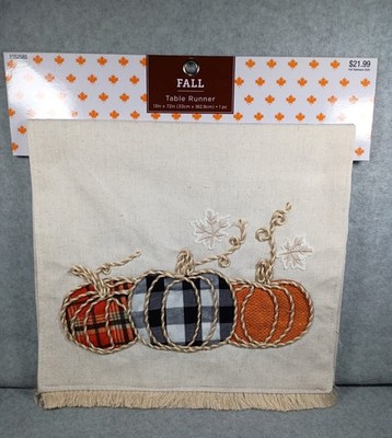 Fall Hobby Lobby Table Runner, Plaid Pumpkins/Leaves, Brand-New 72''