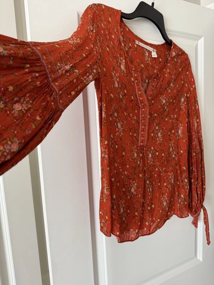Top BOHO Chelsea & Violeta Para Mujer Talla S Naranja Floral Campana Manga Corbata Cuello en V Foto 4 de 4