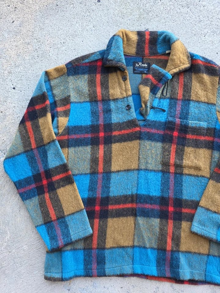 Vintage Wool “The Poncho Pullover By Campus” Plaid Thick Flannel USA Made ~ Sz M - Image 4 of 4