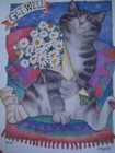 UNUSED 2000s vintage greeting card By Wendy Darker GET WELL Cat w/ Bouquet — photo 2
