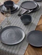 Next 12pc Charcoal Grey Kya Dinnerware Dinner Set spun Embossed Dining Tableware