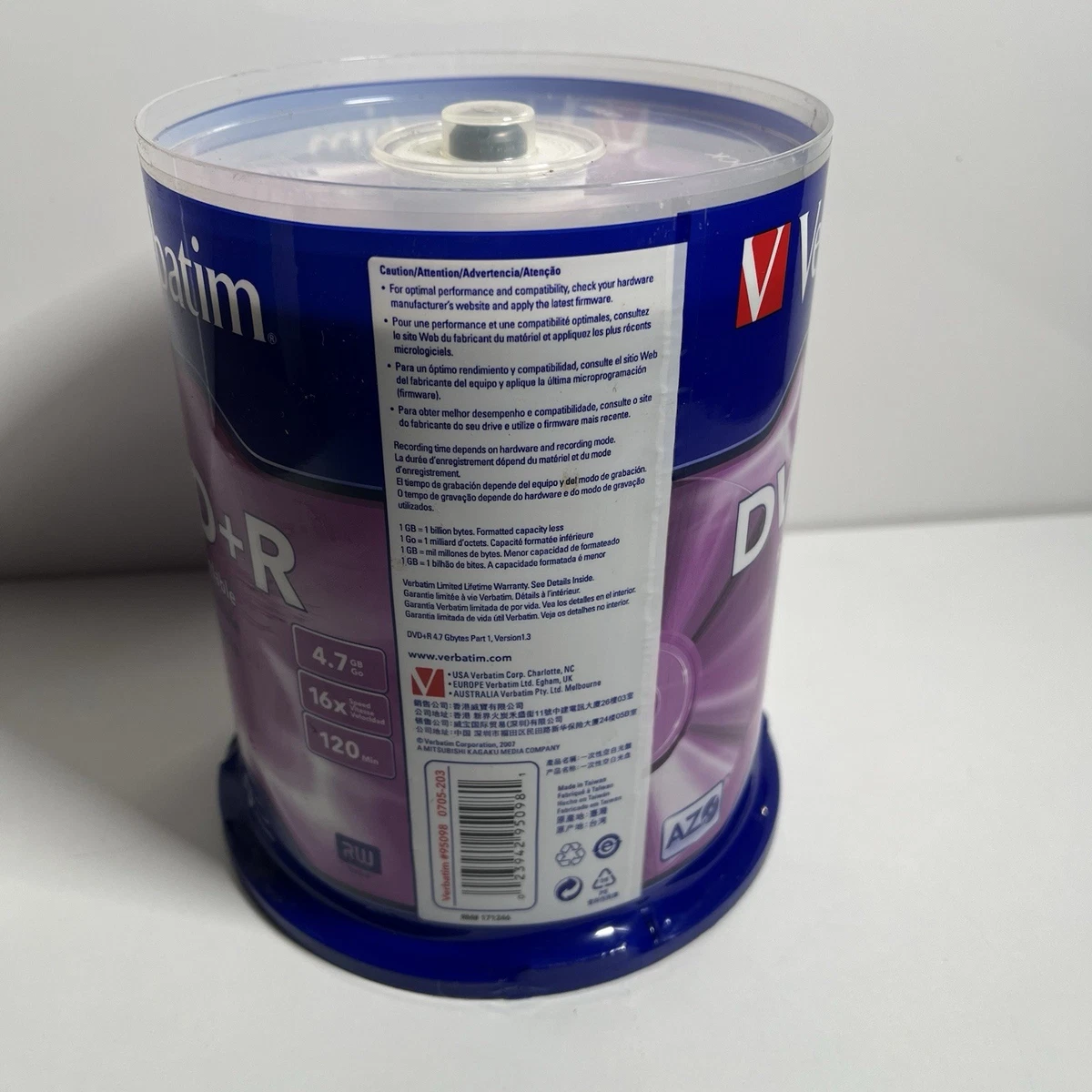 Verbatim DVD+R 4.7GB 16X With Branded Surface 100pk Brand New Free Postage